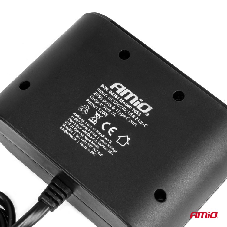 Amio - ΑΝΤΑΠΤΟΡΑΣ ΑΝΑΠΤΗΡΑ 12/24V 120W ΜΑΥΡΟΣ/3 ΘΕΣΕΙΣ/2xUSB-A+1xUSB-C ΤΑΧΕΙΑΣ ΦΟΡΤΙΣΗΣ/ΚΑΛΩΔΙΟ 70cm - 1 Τεμ. (04361/AM) Amio - ΑΝΤΑΠΤΟΡΑΣ ΑΝΑΠΤΗΡΑ 12/24V 120W ΜΑΥΡΟΣ/3 ΘΕΣΕΙΣ/2xUSB-A+1xUSB-C ΤΑΧΕΙΑΣ ΦΟΡΤΙΣΗΣ/ΚΑΛΩΔΙΟ 70cm - 1 Τεμ. (04361/AM)