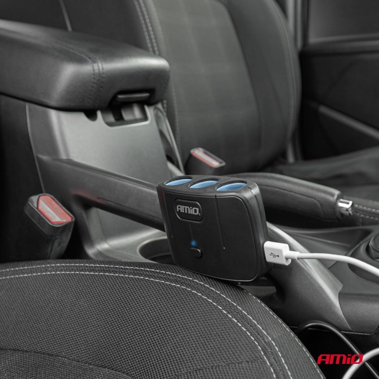 Amio - ΑΝΤΑΠΤΟΡΑΣ ΑΝΑΠΤΗΡΑ 12/24V 100W ΜΑΥΡΟΣ/3 ΘΕΣΕΙΣ/2xUSB-A /ΚΟΥΜΠΙ ON-OFF/ΚΑΛΩΔΙΟ 70cm - 1 Τεμ. (04362/AM)