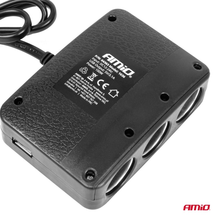 Amio - ΑΝΤΑΠΤΟΡΑΣ ΑΝΑΠΤΗΡΑ 12/24V 100W ΜΑΥΡΟΣ/3 ΘΕΣΕΙΣ/2xUSB-A /ΚΟΥΜΠΙ ON-OFF/ΕΝΔΕΙΞΗ LED/ΚΑΛΩΔΙΟ 70cm - 1 Τεμ. (04363/AM) Amio - ΑΝΤΑΠΤΟΡΑΣ ΑΝΑΠΤΗΡΑ 12/24V 100W ΜΑΥΡΟΣ/3 ΘΕΣΕΙΣ/2xUSB-A /ΚΟΥΜΠΙ ON-OFF/ΕΝΔΕΙΞΗ LED/ΚΑΛΩΔΙΟ 70cm - 1 Τεμ. (04363/AM)