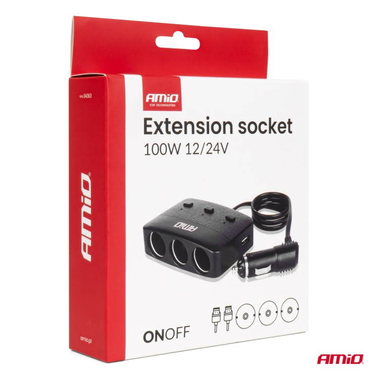 Amio - ΑΝΤΑΠΤΟΡΑΣ ΑΝΑΠΤΗΡΑ 12/24V 100W ΜΑΥΡΟΣ/3 ΘΕΣΕΙΣ/2xUSB-A /ΚΟΥΜΠΙ ON-OFF/ΕΝΔΕΙΞΗ LED/ΚΑΛΩΔΙΟ 70cm - 1 Τεμ. (04363/AM) Amio - ΑΝΤΑΠΤΟΡΑΣ ΑΝΑΠΤΗΡΑ 12/24V 100W ΜΑΥΡΟΣ/3 ΘΕΣΕΙΣ/2xUSB-A /ΚΟΥΜΠΙ ON-OFF/ΕΝΔΕΙΞΗ LED/ΚΑΛΩΔΙΟ 70cm - 1 Τεμ. (04363/AM)