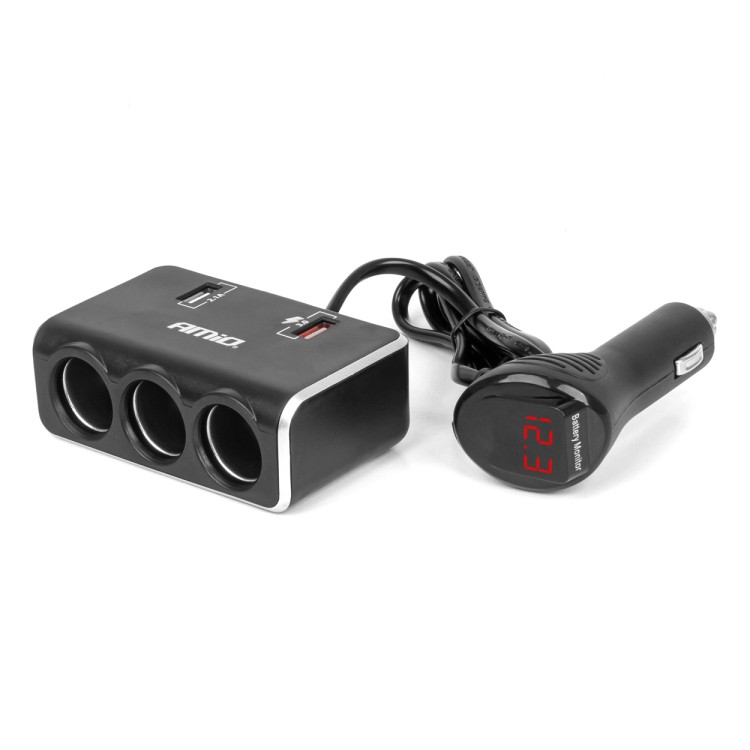 Amio - ΑΝΤΑΠΤΟΡΑΣ ΑΝΑΠΤΗΡΑ 12/24V 120W ΨΗΦΙΑΚΟΣ ΜΑΥΡΟΣ/3 ΘΕΣΕΙΣ/2xUSB-A QC 3.0 ΜΕ ΚΑΛΩΔΙΟ 80cm - 1 Τεμ. (04364/AM) Amio - ΑΝΤΑΠΤΟΡΑΣ ΑΝΑΠΤΗΡΑ 12/24V 120W ΨΗΦΙΑΚΟΣ ΜΑΥΡΟΣ/3 ΘΕΣΕΙΣ/2xUSB-A QC 3.0 ΜΕ ΚΑΛΩΔΙΟ 80cm - 1 Τεμ. (04364/AM)