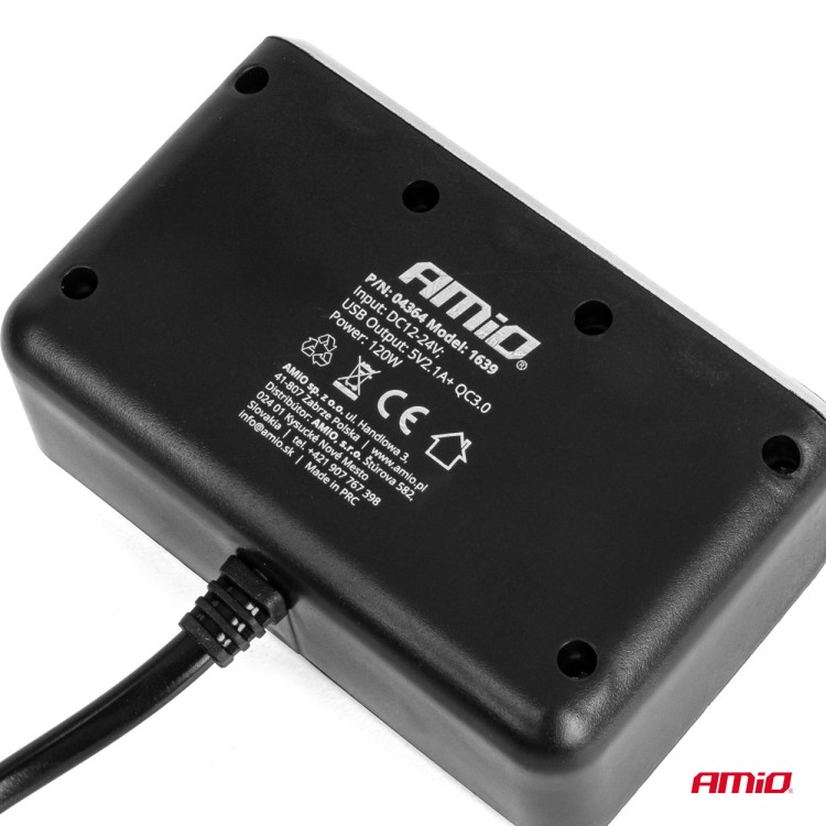 Amio - ΑΝΤΑΠΤΟΡΑΣ ΑΝΑΠΤΗΡΑ 12/24V 120W ΨΗΦΙΑΚΟΣ ΜΑΥΡΟΣ/3 ΘΕΣΕΙΣ/2xUSB-A QC 3.0 ΜΕ ΚΑΛΩΔΙΟ 80cm - 1 Τεμ. (04364/AM) Amio - ΑΝΤΑΠΤΟΡΑΣ ΑΝΑΠΤΗΡΑ 12/24V 120W ΨΗΦΙΑΚΟΣ ΜΑΥΡΟΣ/3 ΘΕΣΕΙΣ/2xUSB-A QC 3.0 ΜΕ ΚΑΛΩΔΙΟ 80cm - 1 Τεμ. (04364/AM)