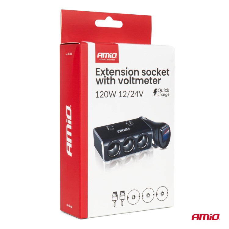Amio - ΑΝΤΑΠΤΟΡΑΣ ΑΝΑΠΤΗΡΑ 12/24V 120W ΨΗΦΙΑΚΟΣ ΜΑΥΡΟΣ/3 ΘΕΣΕΙΣ/2xUSB-A QC 3.0 ΜΕ ΚΑΛΩΔΙΟ 80cm - 1 Τεμ. (04364/AM) Amio - ΑΝΤΑΠΤΟΡΑΣ ΑΝΑΠΤΗΡΑ 12/24V 120W ΨΗΦΙΑΚΟΣ ΜΑΥΡΟΣ/3 ΘΕΣΕΙΣ/2xUSB-A QC 3.0 ΜΕ ΚΑΛΩΔΙΟ 80cm - 1 Τεμ. (04364/AM)