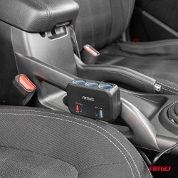 Amio - ΑΝΤΑΠΤΟΡΑΣ ΑΝΑΠΤΗΡΑ 12/24V 120W ΜΑΥΡΟΣ/3 ΘΕΣΕΙΣ/1xUSB-A+1xUSB-C QC 4.0 ΤΑΧΕΙΑΣ ΦΟΡΤΙΣΗΣ/ΚΑΛΩΔΙΟ 80cm - 1 Τεμ. (04365/AM)