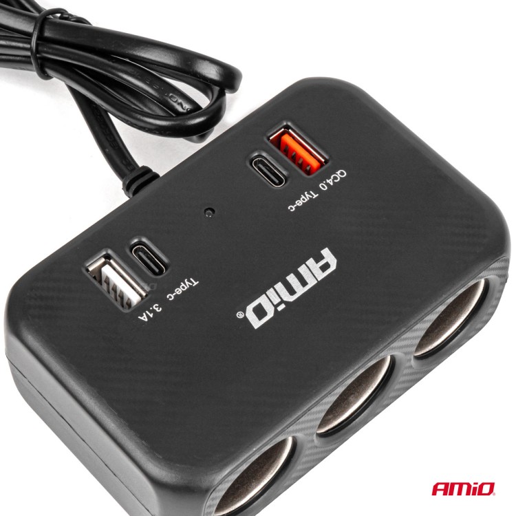 Amio - ΑΝΤΑΠΤΟΡΑΣ ΑΝΑΠΤΗΡΑ 12/24V 120W ΜΑΥΡΟΣ/3 ΘΕΣΕΙΣ/1xUSB-A+1xUSB-C QC 4.0 ΤΑΧΕΙΑΣ ΦΟΡΤΙΣΗΣ/ΚΑΛΩΔΙΟ 80cm - 1 Τεμ. (04365/AM) Amio - ΑΝΤΑΠΤΟΡΑΣ ΑΝΑΠΤΗΡΑ 12/24V 120W ΜΑΥΡΟΣ/3 ΘΕΣΕΙΣ/1xUSB-A+1xUSB-C QC 4.0 ΤΑΧΕΙΑΣ ΦΟΡΤΙΣΗΣ/ΚΑΛΩΔΙΟ 80cm - 1 Τεμ. (04365/AM)