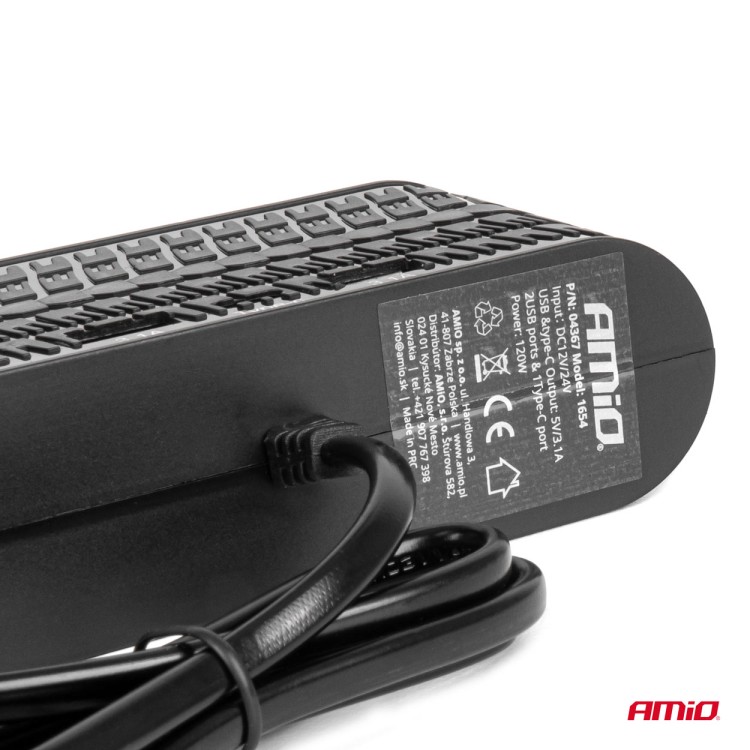 Amio - ΑΝΤΑΠΤΟΡΑΣ ΑΝΑΠΤΗΡΑ 12/24V 120W ΜΑΥΡΟΣ - 4 ΘΕΣΕΙΣ - 2xUSB-A + 1xUSB-C - ΚΑΛΩΔΙΟ 80cm - 1 Τεμ. (04367/AM) Amio - ΑΝΤΑΠΤΟΡΑΣ ΑΝΑΠΤΗΡΑ 12/24V 120W ΜΑΥΡΟΣ - 4 ΘΕΣΕΙΣ - 2xUSB-A + 1xUSB-C - ΚΑΛΩΔΙΟ 80cm - 1 Τεμ. (04367/AM)