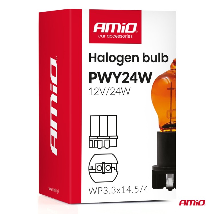 Amio - Λάμπα Αλογόνου PWY24W 12V 24W Amber (Πορτοκαλί) Βάση WP3.3x14.5-4 για Φλας - 1 τεμ.(04410/AM) Amio - Λάμπα Αλογόνου PWY24W 12V 24W Amber (Πορτοκαλί) Βάση WP3.3x14.5-4 για Φλας - 1 τεμ.(04410/AM)