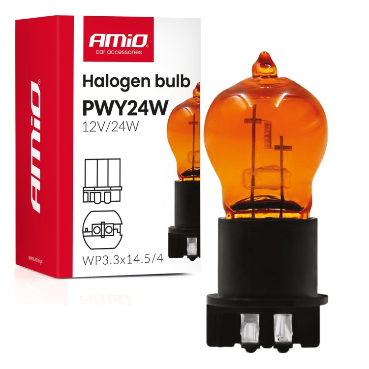 Amio - Λάμπα Αλογόνου PWY24W 12V 24W Amber (Πορτοκαλί) Βάση WP3.3x14.5-4 για Φλας - 1 τεμ.(04410/AM) Amio - Λάμπα Αλογόνου PWY24W 12V 24W Amber (Πορτοκαλί) Βάση WP3.3x14.5-4 για Φλας - 1 τεμ.(04410/AM)
