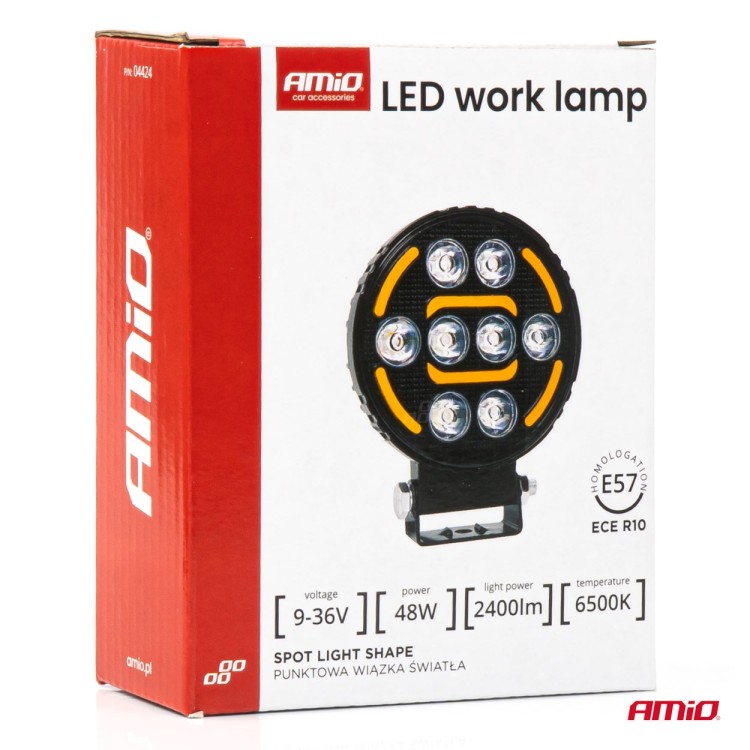 Amio - Προβολέας Εργασίας LED AWL80 SPOT 48W 2400lm με Λευκό + Κίτρινο φώς προειδοποίησης  9/36V - 1 τεμ. (04424/AM)