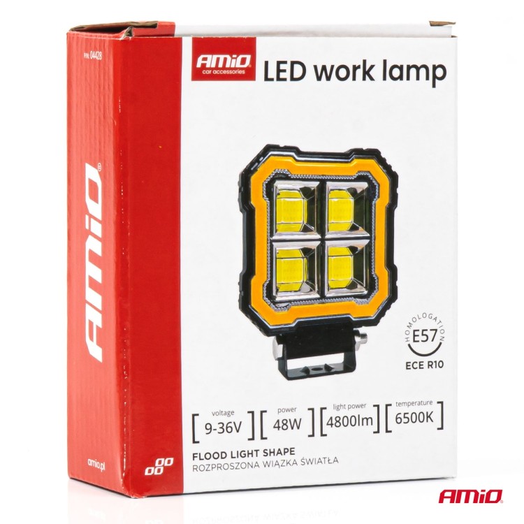 Amio - Προβολέας Εργασίας LED AWL84 FLOOD 48W 4800lm 6500K με σταθερή Κίτρινη LED μπάρα – 9–36V - 1 τεμ. (04428/AM) Amio - Προβολέας Εργασίας LED AWL84 FLOOD 48W 4800lm 6500K με σταθερή Κίτρινη LED μπάρα – 9–36V - 1 τεμ. (04428/AM)