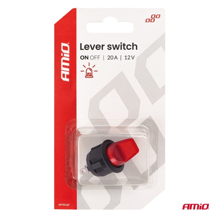 Amio - Διακόπτης Μοχλός 12V 20A με Κόκκινο Φωτισμό – Για Οχήματα & Βιομηχανικές Εφαρμογές - 1 τεμ. (04438/AM) Amio - Διακόπτης Μοχλός 12V 20A με Κόκκινο Φωτισμό – Για Οχήματα & Βιομηχανικές Εφαρμογές - 1 τεμ. (04438/AM)