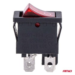Amio - Διακόπτης ON/OFF τάση λειτουργίας 250V ένταση 6A με κόκκινο φωτισμό για Επιβατικά Αυτοκίνητα και Ηλεκτρολογικές Εφαρμογές - 1 τεμ. (04439/AM)