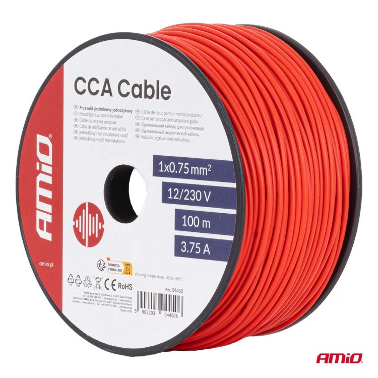Amio - Μονόκλωνο Καλώδιο Εγκατάστασης CCA 1×0,75mm² 100m – 12/230V - 1 τεμ. (04450/AM) Amio - Μονόκλωνο Καλώδιο Εγκατάστασης CCA 1×0,75mm² 100m – 12/230V - 1 τεμ. (04450/AM)
