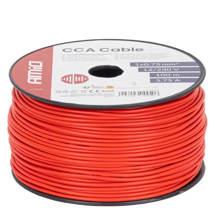 Amio - Μονόκλωνο Καλώδιο Εγκατάστασης CCA 1×0,75mm² 100m – 12/230V - 1 τεμ. (04450/AM) Amio - Μονόκλωνο Καλώδιο Εγκατάστασης CCA 1×0,75mm² 100m – 12/230V - 1 τεμ. (04450/AM)