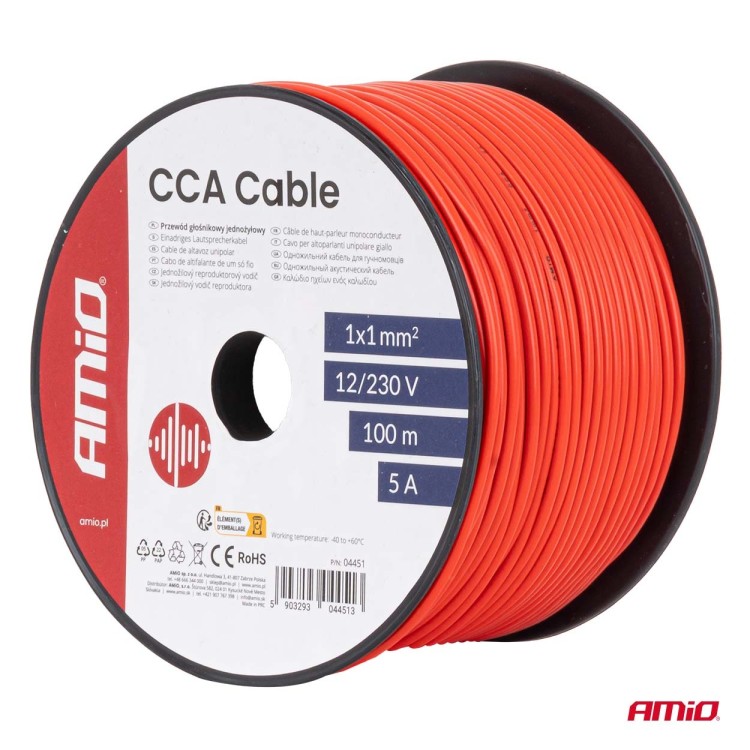Amio - Μονόκλωνο Καλώδιο Εγκατάστασης CCA 1×1mm² 100m – 12/230V - 1 τεμ. (04451/AM) Amio - Μονόκλωνο Καλώδιο Εγκατάστασης CCA 1×1mm² 100m – 12/230V - 1 τεμ. (04451/AM)