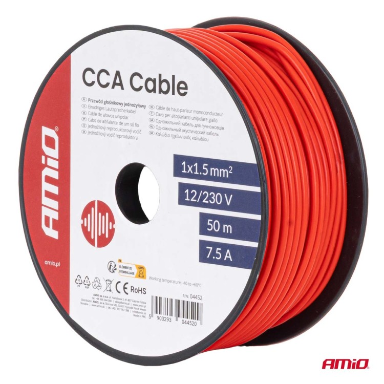 Amio - Μονόκλωνο Καλώδιο Εγκατάστασης CCA 1×1,5mm² 50m – 12/230V - 1 τεμ. (04452/AM) Amio - Μονόκλωνο Καλώδιο Εγκατάστασης CCA 1×1,5mm² 50m – 12/230V - 1 τεμ. (04452/AM)