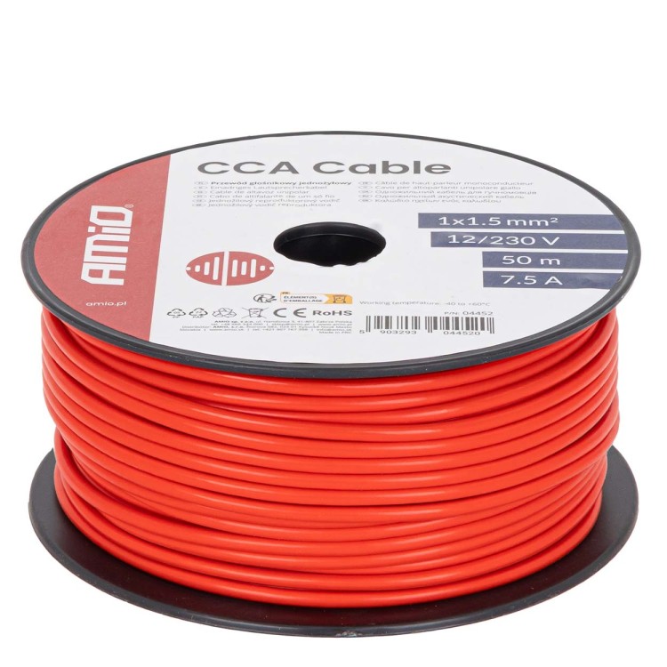 Amio - Μονόκλωνο Καλώδιο Εγκατάστασης CCA 1×1,5mm² 50m – 12/230V - 1 τεμ. (04452/AM) Amio - Μονόκλωνο Καλώδιο Εγκατάστασης CCA 1×1,5mm² 50m – 12/230V - 1 τεμ. (04452/AM)