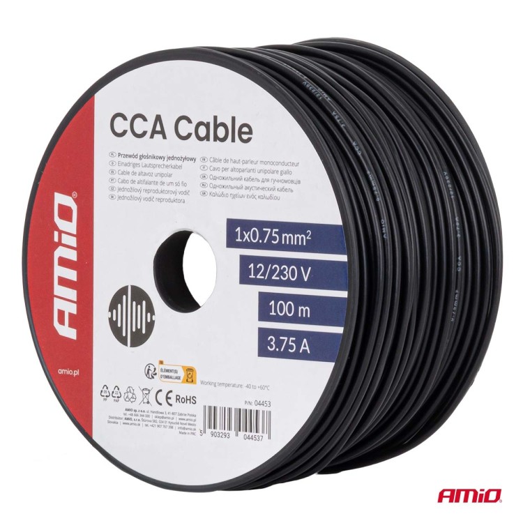 Amio - Μονόκλωνο Καλώδιο Εγκατάστασης CCA 1×0,75mm² 100m – 12/230V - 1 τεμ. (04453/AM) Amio - Μονόκλωνο Καλώδιο Εγκατάστασης CCA 1×0,75mm² 100m – 12/230V - 1 τεμ. (04453/AM)
