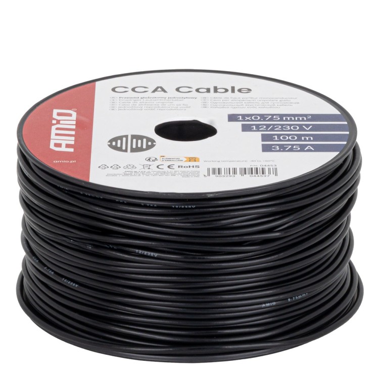 Amio - Μονόκλωνο Καλώδιο Εγκατάστασης CCA 1×0,75mm² 100m – 12/230V - 1 τεμ. (04453/AM) Amio - Μονόκλωνο Καλώδιο Εγκατάστασης CCA 1×0,75mm² 100m – 12/230V - 1 τεμ. (04453/AM)