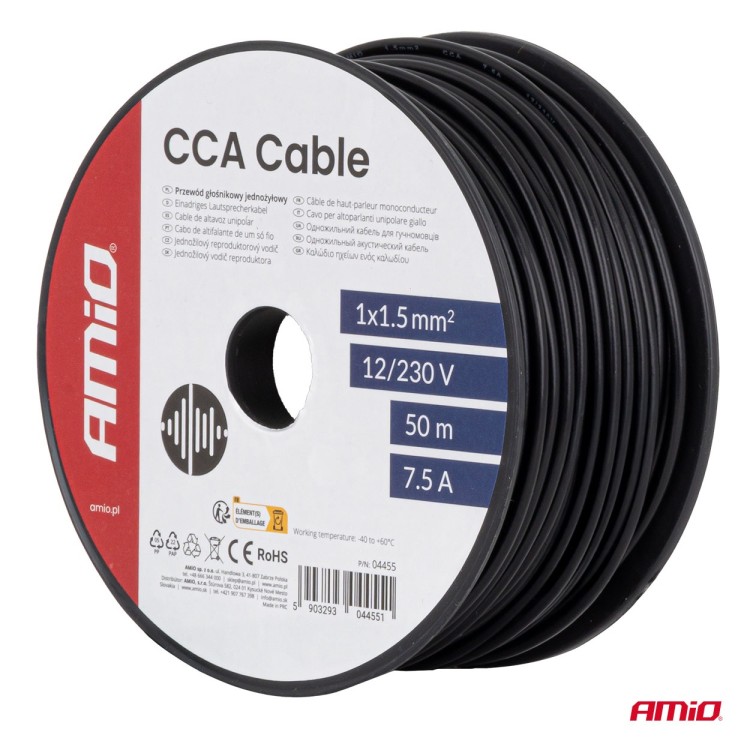Amio - Μονόκλωνο Καλώδιο Εγκατάστασης CCA 1×1,5mm² 50m – 12/230V - 1 τεμ. (04455/AM)