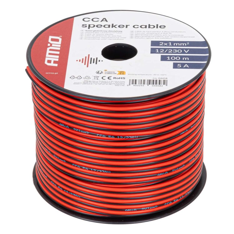 Amio - Δίδυμο Καλώδιο Ηχείων CCA 2×1mm² 100m - 1 τεμ. (04458/AM) Amio - Δίδυμο Καλώδιο Ηχείων CCA 2×1mm² 100m - 1 τεμ. (04458/AM)