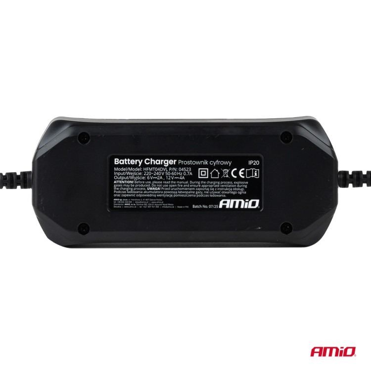 Amio - Φορτιστής Μπαταρίας Ψηφιακός DBC-4A WET AGM GEL τάση λειτουργίας 6/12V ένταση ρεύματος 4A για Επιβατικά Αυτοκίνητα και Μοτοσυκλέτες - 1 τεμ. (04523/AM) Amio - Φορτιστής Μπαταρίας Ψηφιακός DBC-4A WET AGM GEL τάση λειτουργίας 6/12V ένταση ρεύματος 4A για Επιβατικά Αυτοκίνητα και Μοτοσυκλέτες - 1 τεμ. (04523/AM)