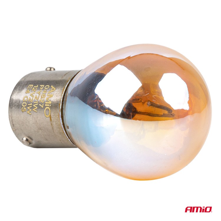 Amio – Λάμπες Αλογόνου PY21W BAU15s 12V 21W Πορτοκαλί/Χρώμιο Lumitec για Φλας & Καθαρή Σήμανση – Σετ 2 Τεμ. (04627/AM)