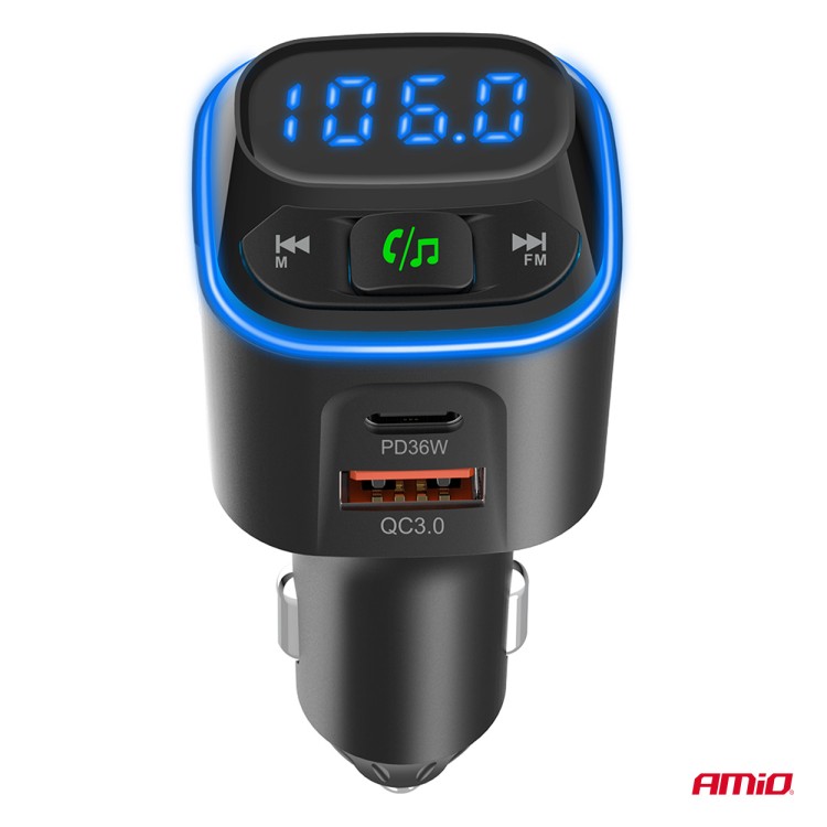 Amio - FM Transmitter Αυτοκινήτου 12/24V με 1xUSB Type-A και 2xUSB Type-C - 1 τεμ. (04651/AM)