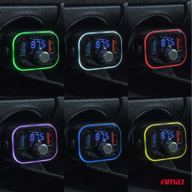 Amio - FM Transmitter Αυτοκινήτου 12/24V με 1xUSB Type-C και Υποδοχή microSD - 1 τεμ. (04652/AM)