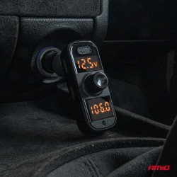 Amio - FM Transmitter Αναπτήρα τύπου FMT06 τάση λειτουργίας 12-24V με 2xUSB Type-A, 1xUSB Type-C και υποδοχή microSD για Επιβατικά Αυτοκίνητα και Φορτηγά - 1 τεμ. (04653/AM)