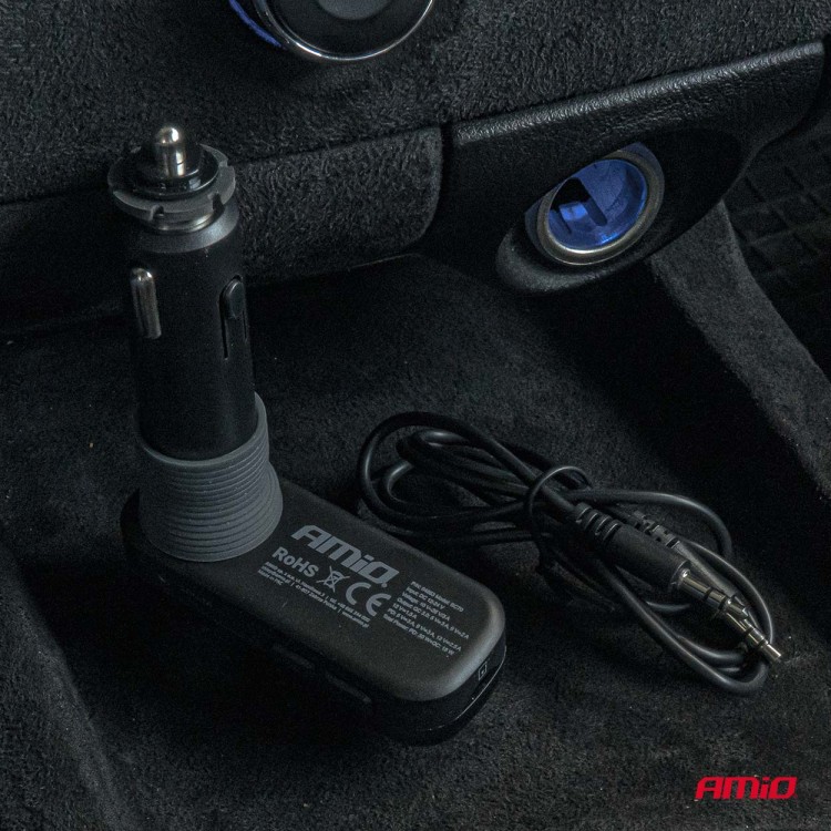 Amio - FM Transmitter Αναπτήρα τύπου FMT06 τάση λειτουργίας 12-24V με 2xUSB Type-A, 1xUSB Type-C και υποδοχή microSD για Επιβατικά Αυτοκίνητα και Φορτηγά - 1 τεμ. (04653/AM)