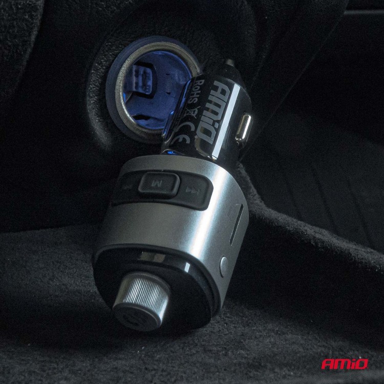 Amio - FM Transmitter Αυτοκινήτου 12/24V με 2xUSB Type-A και Υποδοχή microSD - 1 τεμ. (04654/AM)