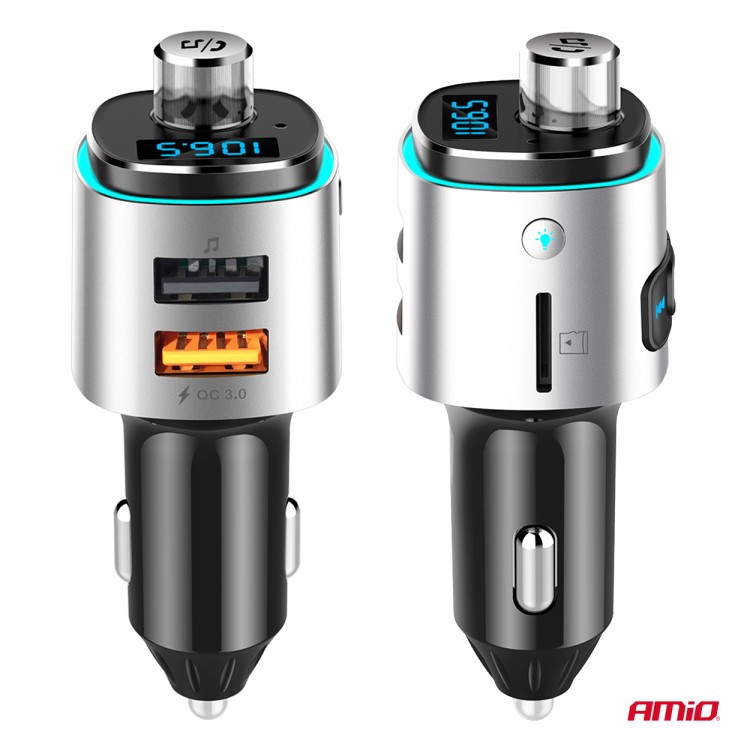 Amio - FM Transmitter Αυτοκινήτου 12/24V με 2xUSB Type-A και Υποδοχή microSD - 1 τεμ. (04654/AM)