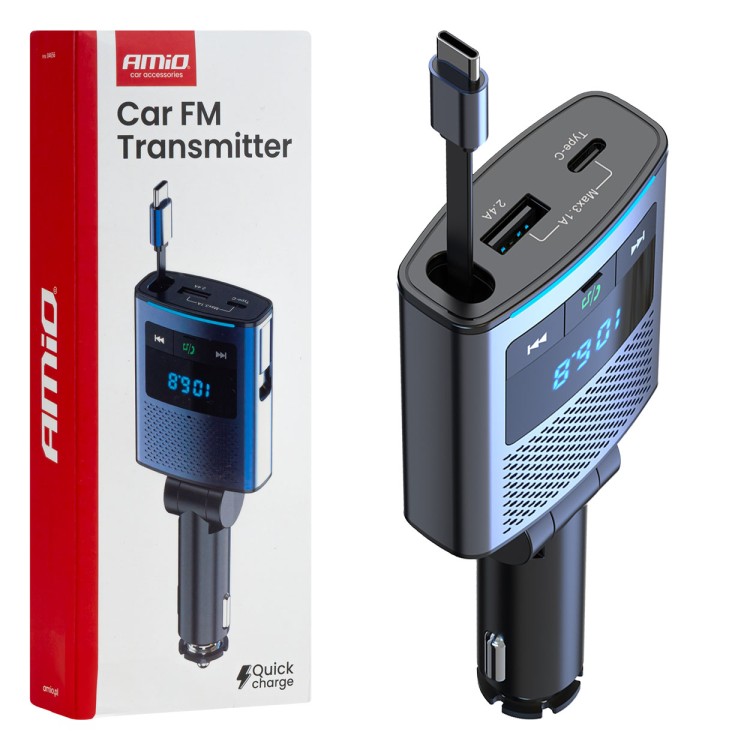 Amio - FM Transmitter Αυτοκινήτου 12/24V με 1xUSB Type-A, 1xUSB Type-C και Ενσωματωμένο Καλώδιο Φόρτισης Type-C - 1 τεμ. (04656/AM) Amio - FM Transmitter Αυτοκινήτου 12/24V με 1xUSB Type-A, 1xUSB Type-C και Ενσωματωμένο Καλώδιο Φόρτισης Type-C - 1 τεμ. (04656/AM)