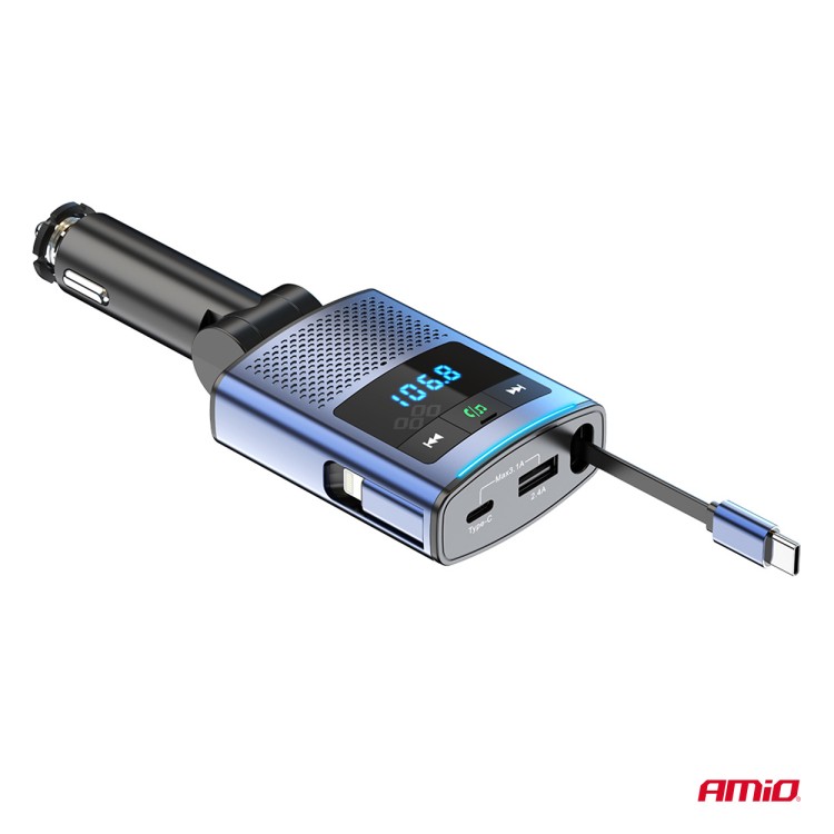 Amio - FM Transmitter Αυτοκινήτου 12/24V με 1xUSB Type-A, 1xUSB Type-C και Ενσωματωμένο Καλώδιο Φόρτισης Type-C - 1 τεμ. (04656/AM) Amio - FM Transmitter Αυτοκινήτου 12/24V με 1xUSB Type-A, 1xUSB Type-C και Ενσωματωμένο Καλώδιο Φόρτισης Type-C - 1 τεμ. (04656/AM)