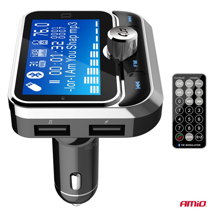 Amio - FM Transmitter Αυτοκινήτου 12/24V με 1xUSB Type-A, 1xUSB Type-C και Τηλεχειριστήριο - 1 τεμ. (04657/AM)