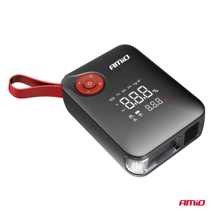 Amio - Φορητός Εκκινητής Μπαταρίας (Jump Starter) Mini με ενσωματωμένο Κομπρεσέρ Αέρα, Powerbank και Φακό LED τάση λειτουργίας 12V με χωρητικότητα 7,2Ah και μέγιστο ρεύμα εκκίνησης 600A για Επιβατικά Αυτοκίνητα - 1 τεμ. (04675/AM) Amio - Φορητός Εκκινητής Μπαταρίας (Jump Starter) Mini με ενσωματωμένο Κομπρεσέρ Αέρα, Powerbank και Φακό LED τάση λειτουργίας 12V με χωρητικότητα 7,2Ah και μέγιστο ρεύμα εκκίνησης 600A για Επιβατικά Αυτοκίνητα - 1 τεμ. (04675/AM)