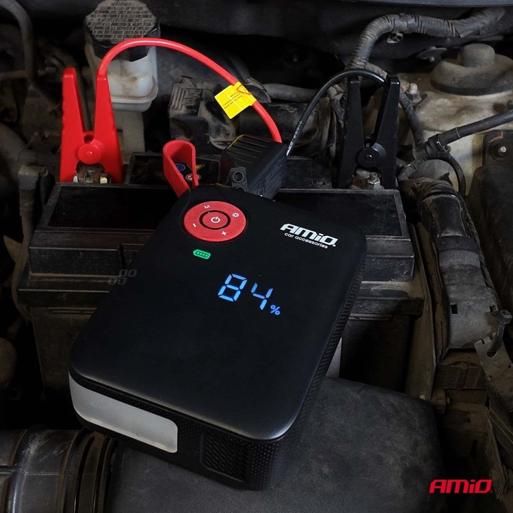 Amio - Φορητός Εκκινητής Μπαταρίας (Jump Starter) Mini με ενσωματωμένο Κομπρεσέρ Αέρα, Powerbank και Φακό LED τάση λειτουργίας 12V με χωρητικότητα 7,2Ah και μέγιστο ρεύμα εκκίνησης 600A για Επιβατικά Αυτοκίνητα - 1 τεμ. (04675/AM) Amio - Φορητός Εκκινητής Μπαταρίας (Jump Starter) Mini με ενσωματωμένο Κομπρεσέρ Αέρα, Powerbank και Φακό LED τάση λειτουργίας 12V με χωρητικότητα 7,2Ah και μέγιστο ρεύμα εκκίνησης 600A για Επιβατικά Αυτοκίνητα - 1 τεμ. (04675/AM)