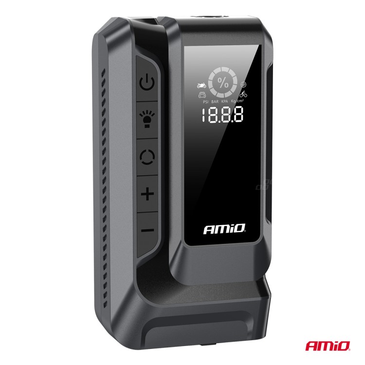 Amio - Φορητός Εκκινητής Μπαταρίας (Jump Starter) 4 σε 1 με ενσωματωμένο Κομπρεσέρ Αέρα, Powerbank και Φακό LED τάση λειτουργίας 12V με χωρητικότητα 12Ah και μέγιστο ρεύμα εκκίνησης 1600A για Επιβατικά Αυτοκίνητα - 1 τεμ. (04677/AM) Amio - Φορητός Εκκινητής Μπαταρίας (Jump Starter) 4 σε 1 με ενσωματωμένο Κομπρεσέρ Αέρα, Powerbank και Φακό LED τάση λειτουργίας 12V με χωρητικότητα 12Ah και μέγιστο ρεύμα εκκίνησης 1600A για Επιβατικά Αυτοκίνητα - 1 τεμ. (04677/AM)