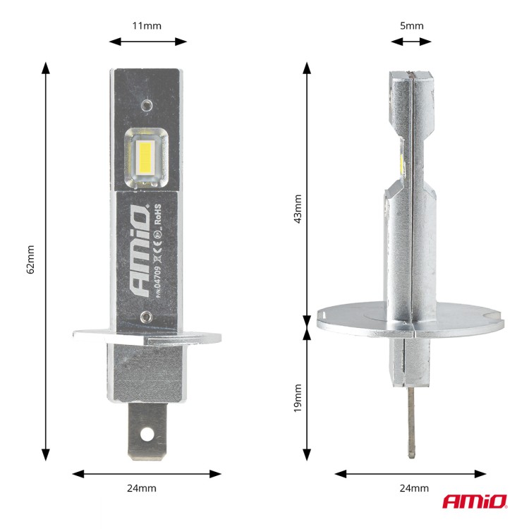 Amio - Λαμπτήρες LED Φώτων Εμπρός τύπου H1 βάση P14.5s τάση λειτουργίας 12V απόδοσης 20W (2920lm) Series H25 CANBUS 6000K για Επιβατικά Αυτοκίνητα - 2 τεμ. (04709/AM) Amio - Λαμπτήρες LED Φώτων Εμπρός τύπου H1 βάση P14.5s τάση λειτουργίας 12V απόδοσης 20W (2920lm) Series H25 CANBUS 6000K για Επιβατικά Αυτοκίνητα - 2 τεμ. (04709/AM)