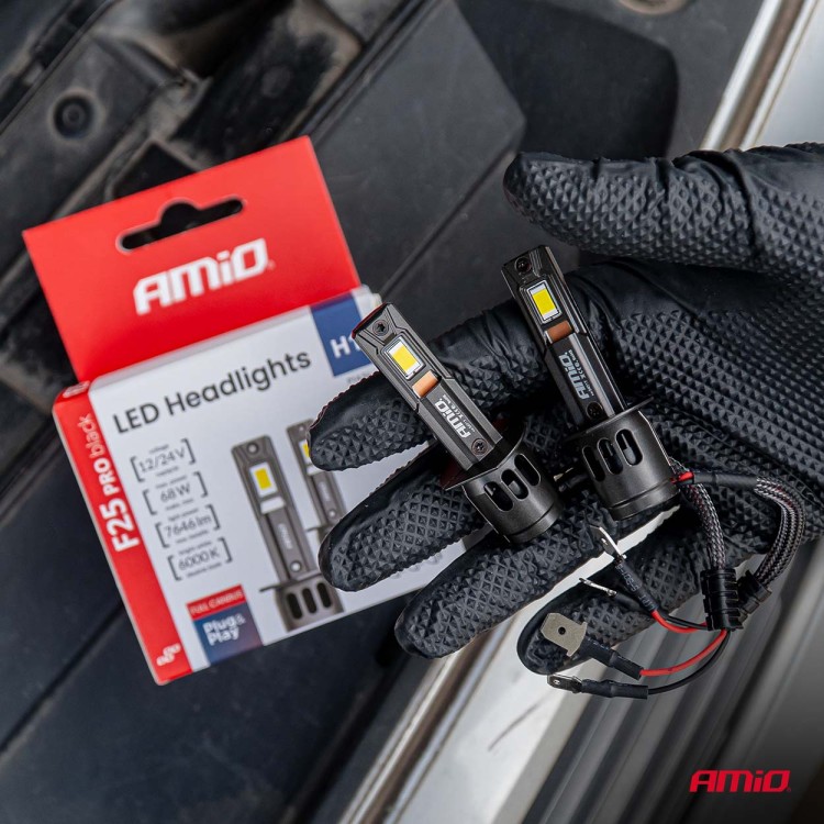 Amio - Λαμπτήρες LED F25 PRO Black Edition H1 68W 12-24V Full CAN Bus με Φωτεινότητα 7646lm σε Ψυχρό Λευκό 6000K για Επιβατικά Αυτοκίνητα & Φορτηγά - Σετ 2 τεμ. (04717/AM) Amio - Λαμπτήρες LED F25 PRO Black Edition H1 68W 12-24V Full CAN Bus με Φωτεινότητα 7646lm σε Ψυχρό Λευκό 6000K για Επιβατικά Αυτοκίνητα & Φορτηγά - Σετ 2 τεμ. (04717/AM)