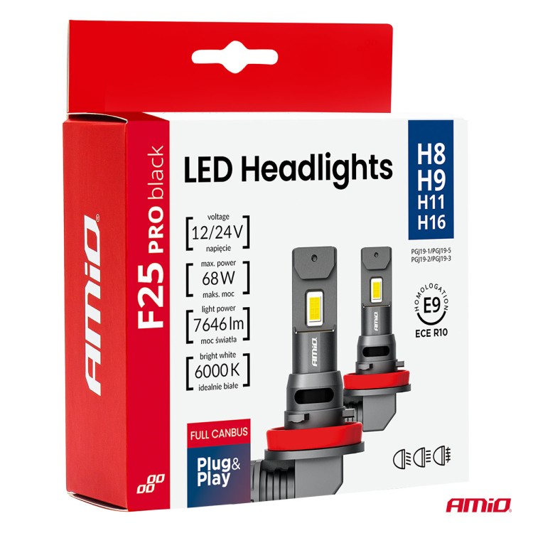 Amio - Λαμπτήρες LED F25 PRO Black Edition H8/H9/H11/H16 68W 12-24V Full CAN Bus με Φωτεινότητα 7646lm σε Ψυχρό Λευκό 6000K για Επιβατικά Αυτοκίνητα & Φορτηγά - Σετ 2 τεμ. (04721/AM) Amio - Λαμπτήρες LED F25 PRO Black Edition H8/H9/H11/H16 68W 12-24V Full CAN Bus με Φωτεινότητα 7646lm σε Ψυχρό Λευκό 6000K για Επιβατικά Αυτοκίνητα & Φορτηγά - Σετ 2 τεμ. (04721/AM)