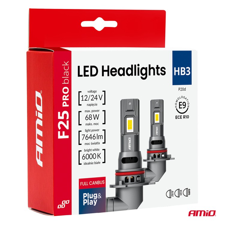Amio - Λαμπτήρες LED F25 PRO Black Edition HB3 (9005) 68W 12-24V Full CAN Bus με Φωτεινότητα 7646lm σε Ψυχρό Λευκό 6000K για Επιβατικά Αυτοκίνητα & Φορτηγά - Σετ 2 τεμ. (04722/AM) Amio - Λαμπτήρες LED F25 PRO Black Edition HB3 (9005) 68W 12-24V Full CAN Bus με Φωτεινότητα 7646lm σε Ψυχρό Λευκό 6000K για Επιβατικά Αυτοκίνητα & Φορτηγά - Σετ 2 τεμ. (04722/AM)