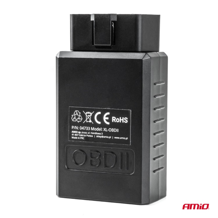 Amio - Διαγνωστικό Αυτοκινήτου OBD 2 τύπου ELM327 Bluetooth XL τάση λειτουργίας 12V με ασύρματη σύνδεση για Επιβατικά Αυτοκίνητα - 1 τεμ. (04733/AM)