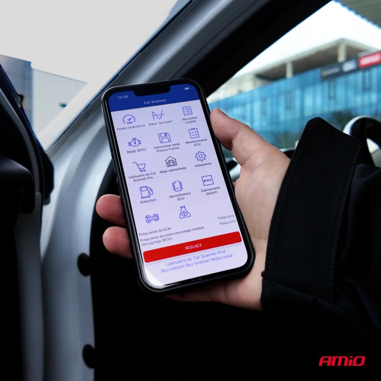 Amio - Διαγνωστικό Αυτοκινήτου OBD 2 τύπου ELM327 Bluetooth XL τάση λειτουργίας 12V με ασύρματη σύνδεση για Επιβατικά Αυτοκίνητα - 1 τεμ. (04733/AM)