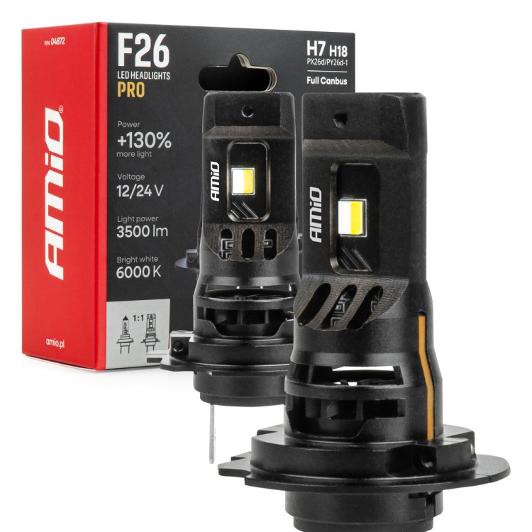 AMiO - Λάμπες LED F26 Pro Series H7/H18 12/24V 68W 2900-3550lm 6.000K Full Can-Bus Plug&Play - 2 Τεμ. (04872/AM) AMiO - Λάμπες LED F26 Pro Series H7/H18 12/24V 68W 2900-3550lm 6.000K Full Can-Bus Plug&Play - 2 Τεμ. (04872/AM)