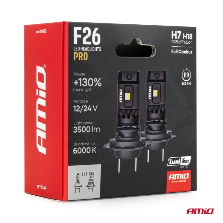 AMiO - Λάμπες LED F26 Pro Series H7/H18 12/24V 68W 2900-3550lm 6.000K Full Can-Bus Plug&Play - 2 Τεμ. (04872/AM) AMiO - Λάμπες LED F26 Pro Series H7/H18 12/24V 68W 2900-3550lm 6.000K Full Can-Bus Plug&Play - 2 Τεμ. (04872/AM)