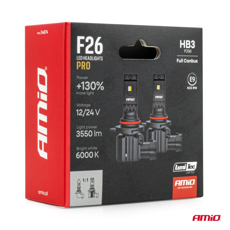 AMiO - Λάμπες LED F26 Pro Series HB3 12/24V 68W 2900-3550lm 6.000K Full Can-Bus Plug&Play - 2 Τεμ. (04874/AM) AMiO - Λάμπες LED F26 Pro Series HB3 12/24V 68W 2900-3550lm 6.000K Full Can-Bus Plug&Play - 2 Τεμ. (04874/AM)