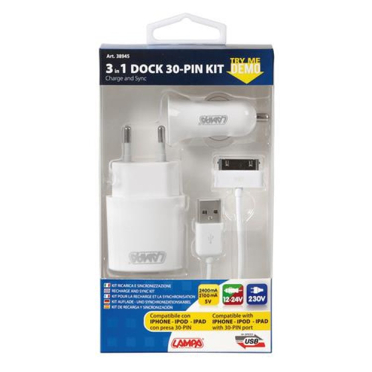 Καλώδιο Φορτισης / Συγχρονισμού USB για Apple 100cm 30pin με αντάπτορα USB αναπτήρα 12V/24V και αντάπτορα 220V Καλώδιο Φορτισης / Συγχρονισμού USB για Apple 100cm 30pin με αντάπτορα USB αναπτήρα 12V/24V και αντάπτορα 220V