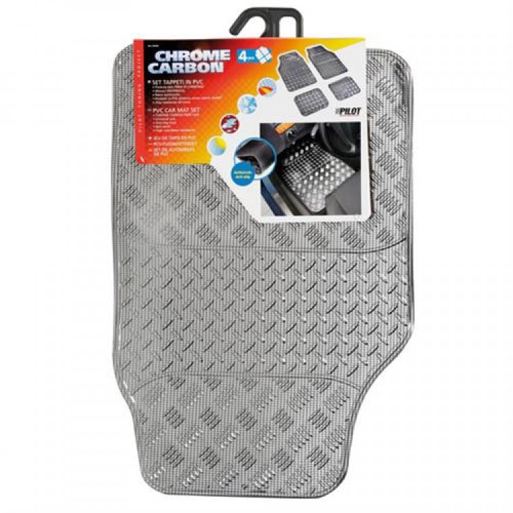 Πατάκια Universal Λάστιχο Χρώμιο - Carbon 4τμχ 65x44cm + 40x33cm Πατάκια Universal Λάστιχο Χρώμιο - Carbon 4τμχ 65x44cm + 40x33cm